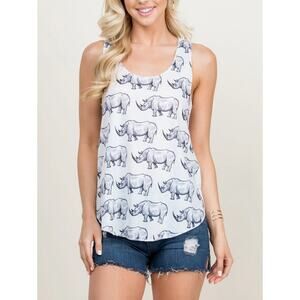 L.A Soul Tank Top Women Large White The Living Desert Lad Rhino Soft Art To Wear